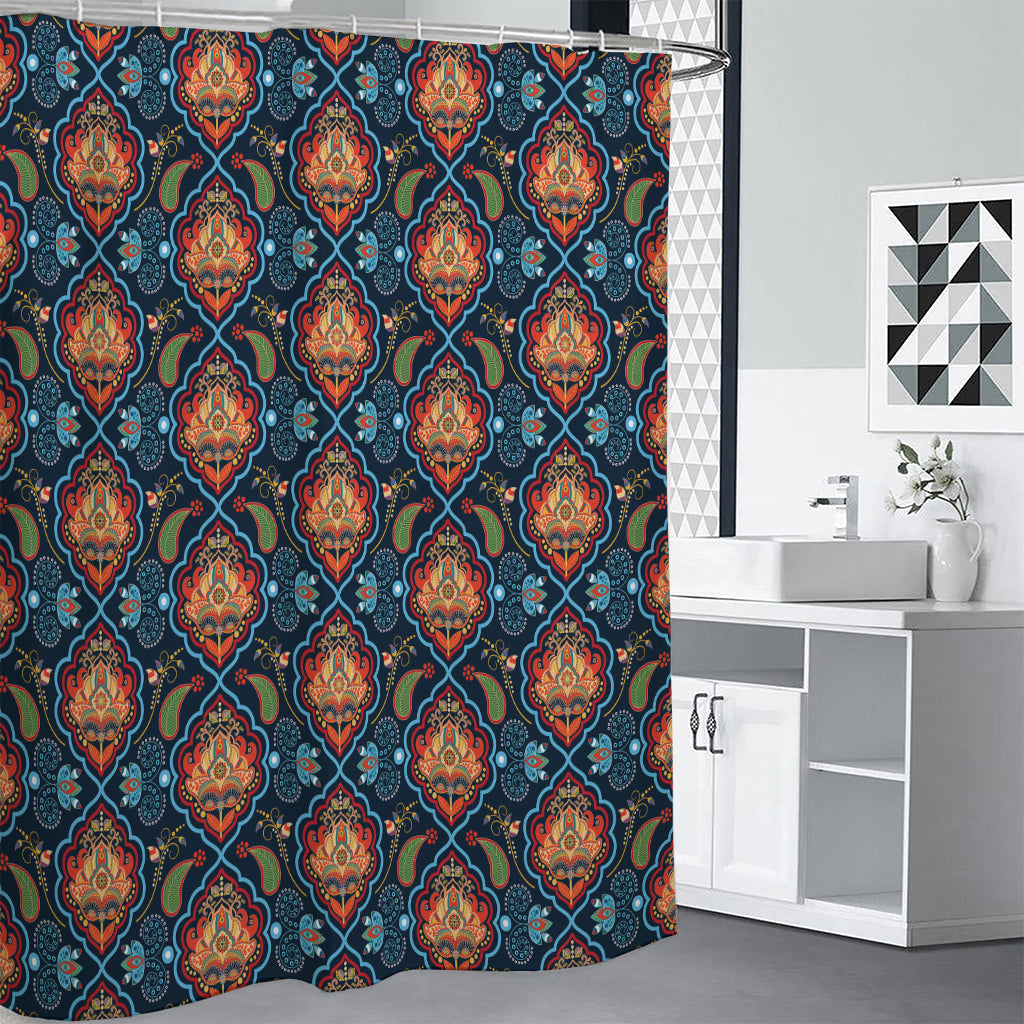 Indian Floral Paisley Pattern Print Premium Shower Curtain