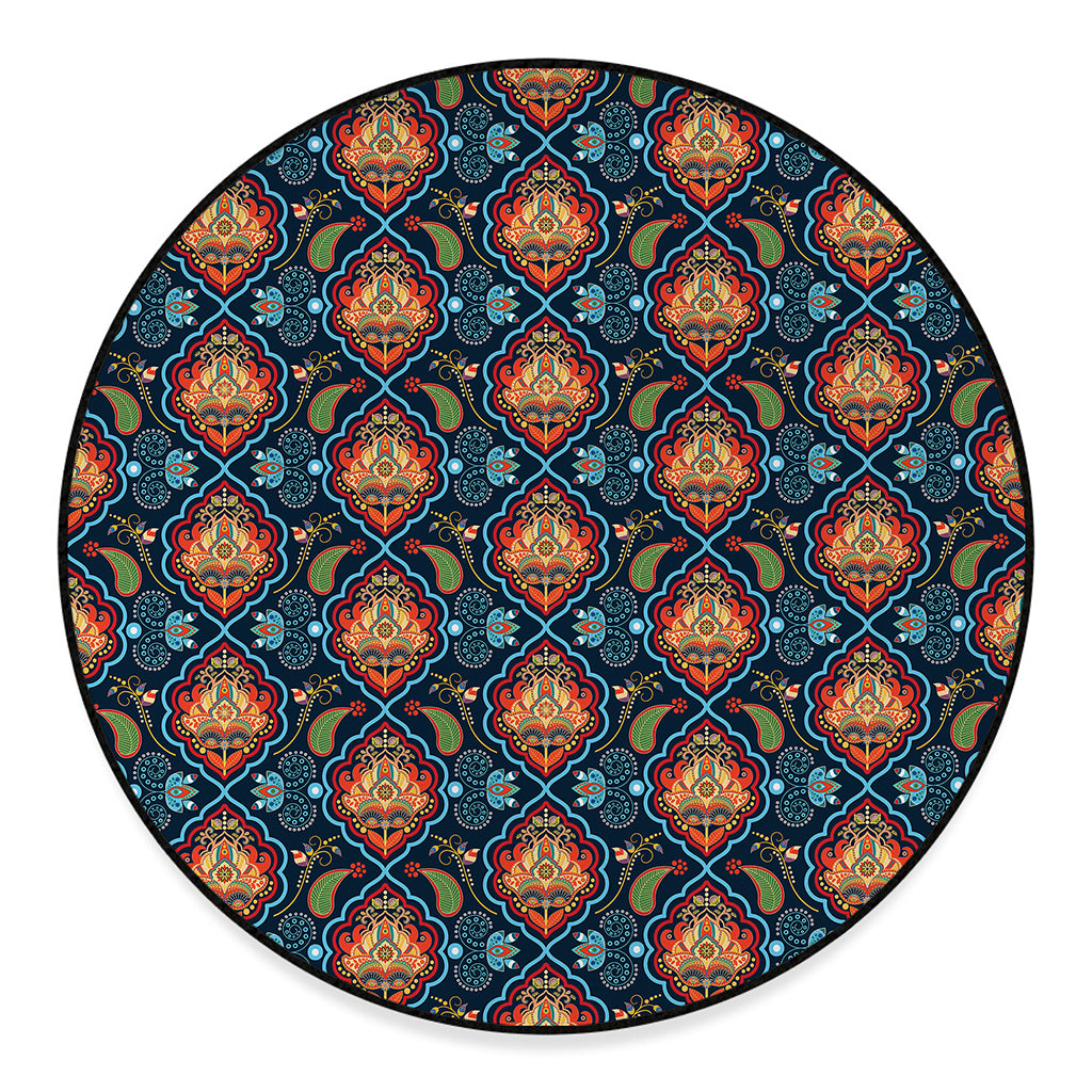 Indian Floral Paisley Pattern Print Round Floor Mat