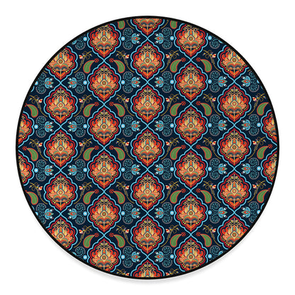 Indian Floral Paisley Pattern Print Round Floor Mat