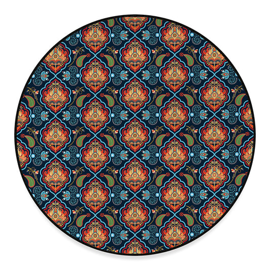 Indian Floral Paisley Pattern Print Round Floor Mat