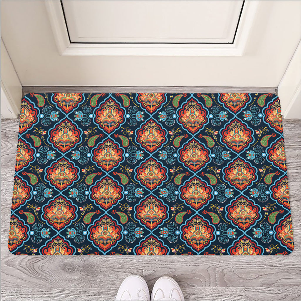 Indian Floral Paisley Pattern Print Rubber Doormat