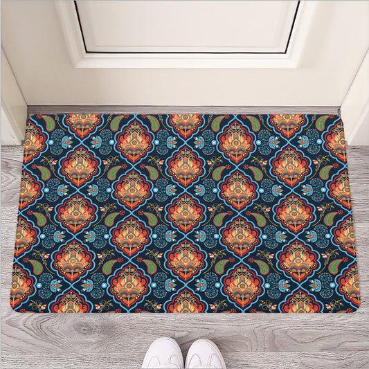 Indian Floral Paisley Pattern Print Rubber Doormat