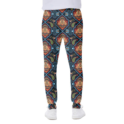 Indian Floral Paisley Pattern Print Scuba Joggers