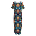 Indian Floral Paisley Pattern Print Short Sleeve Long Nightdress