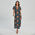 Indian Floral Paisley Pattern Print Short Sleeve Maxi Dress