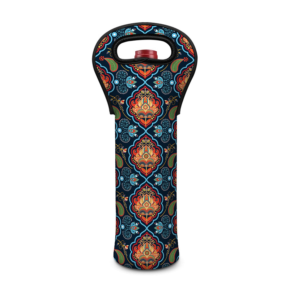 Indian Floral Paisley Pattern Print Single Neoprene Wine Tote