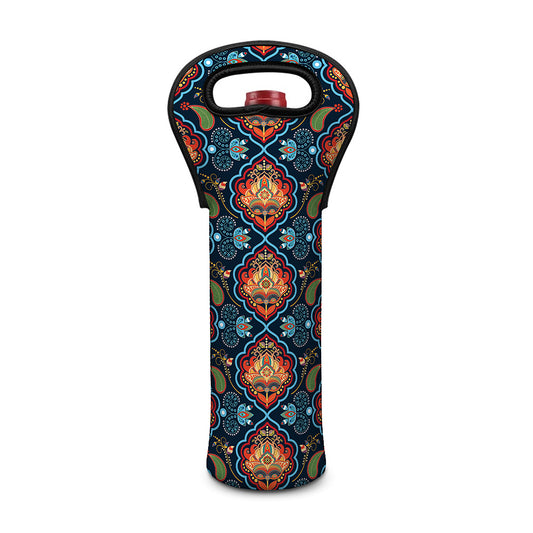Indian Floral Paisley Pattern Print Single Neoprene Wine Tote