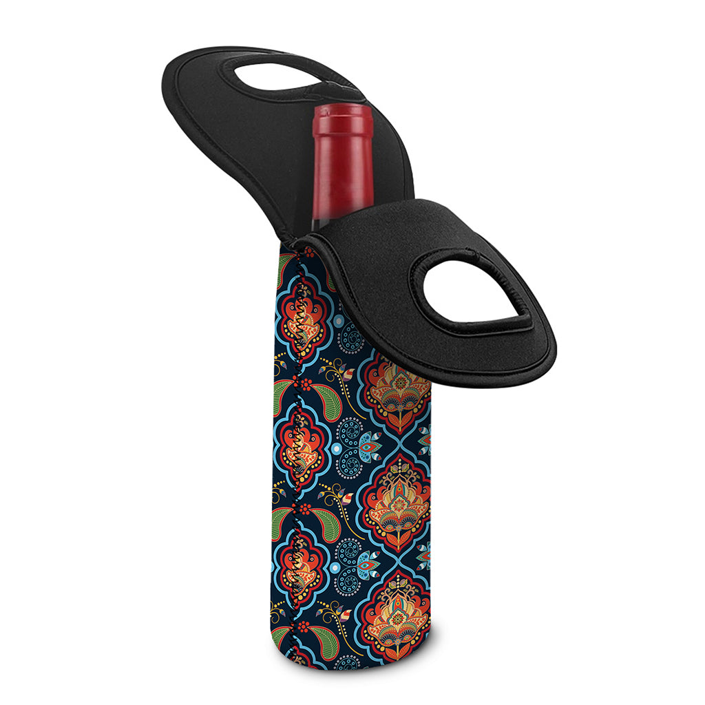 Indian Floral Paisley Pattern Print Single Neoprene Wine Tote