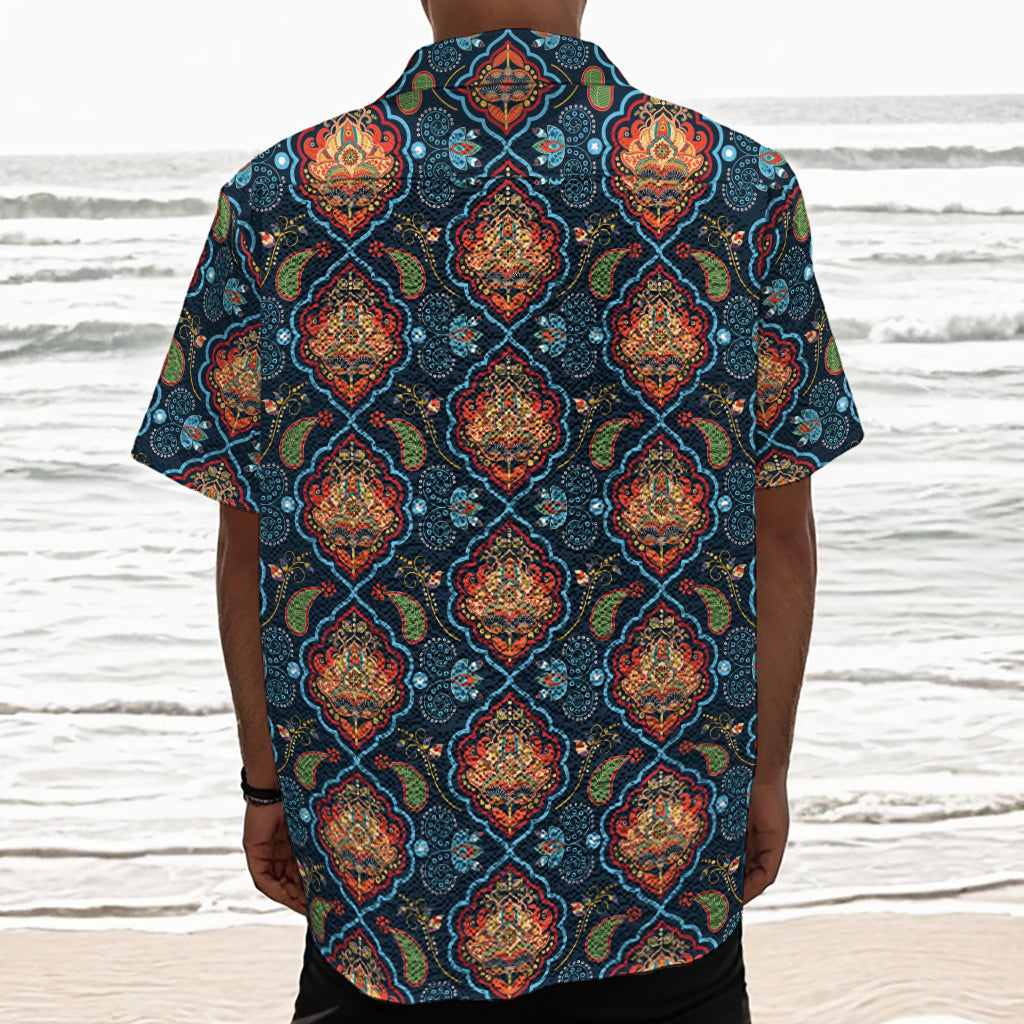Indian Floral Paisley Pattern Print Textured Short Sleeve Shirt