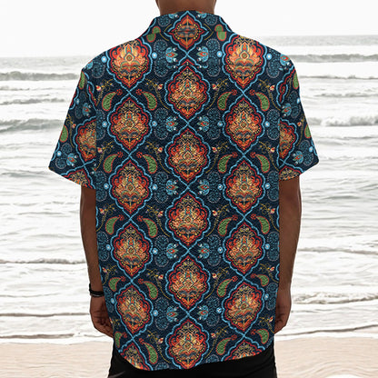 Indian Floral Paisley Pattern Print Textured Short Sleeve Shirt