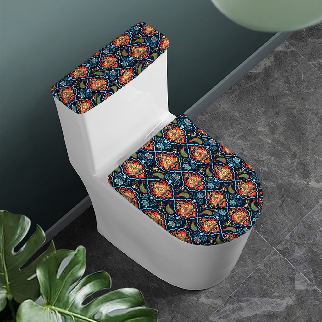 Indian Floral Paisley Pattern Print Toilet Lid And Tank Cover Set