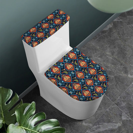Indian Floral Paisley Pattern Print Toilet Lid And Tank Cover Set