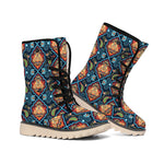 Indian Floral Paisley Pattern Print Winter Boots