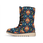 Indian Floral Paisley Pattern Print Winter Boots