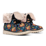 Indian Floral Paisley Pattern Print Winter Boots