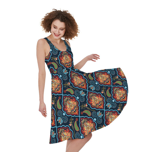 Indian Floral Paisley Pattern Print Women's Sleeveless Dress