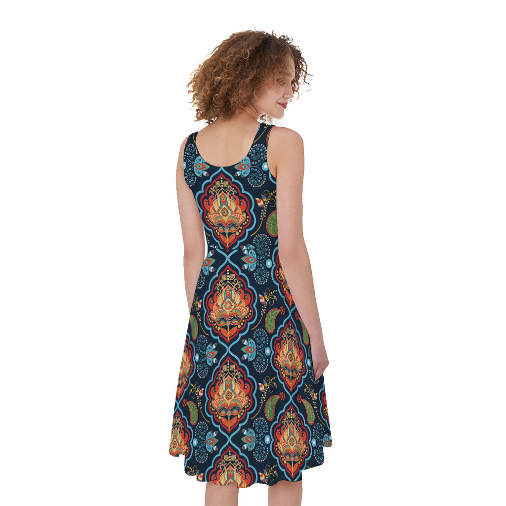 Indian Floral Paisley Pattern Print Women's Sleeveless Dress