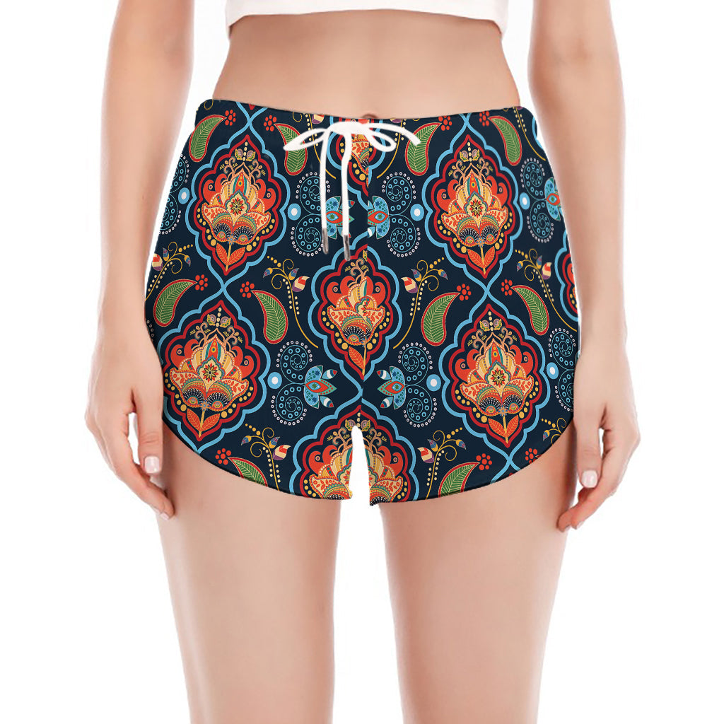 Indian Floral Paisley Pattern Print Women's Split Running Shorts