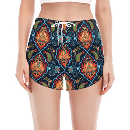 Indian Floral Paisley Pattern Print Women's Split Running Shorts