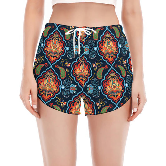 Indian Floral Paisley Pattern Print Women's Split Running Shorts