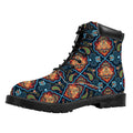 Indian Floral Paisley Pattern Print Padded Collar Lace Up Boots