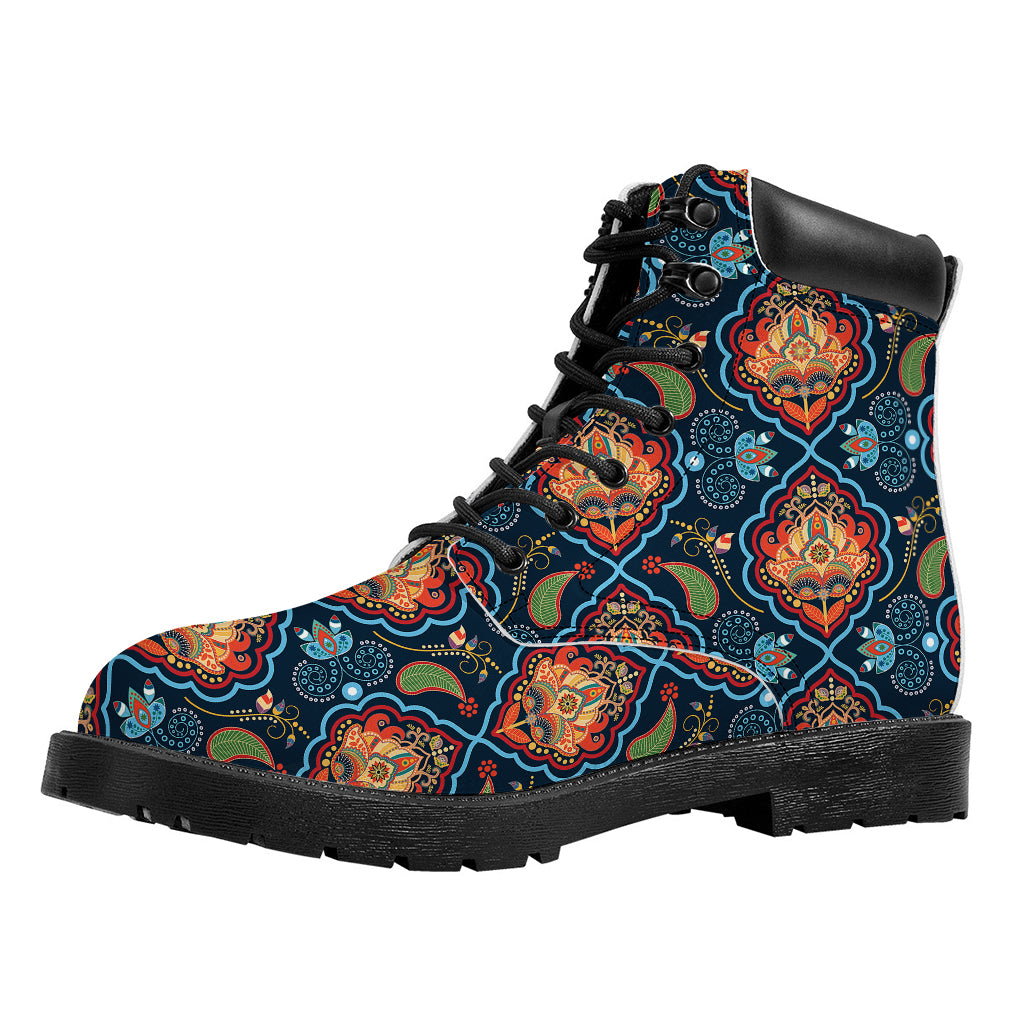 Indian Floral Paisley Pattern Print Work Boots