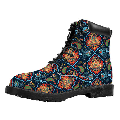 Indian Floral Paisley Pattern Print Work Boots