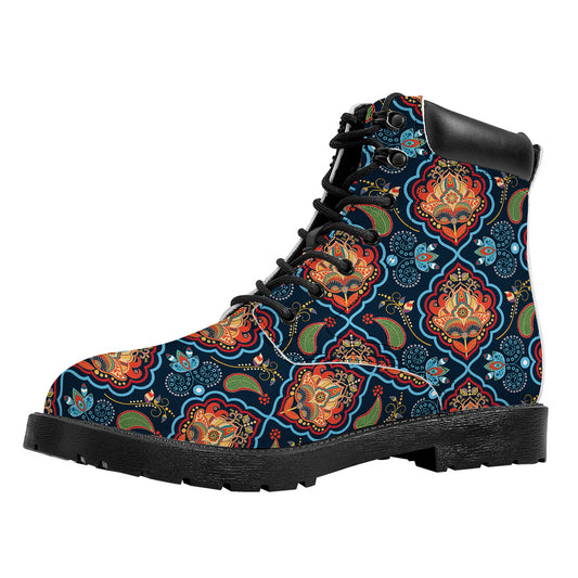 Indian Floral Paisley Pattern Print Work Boots