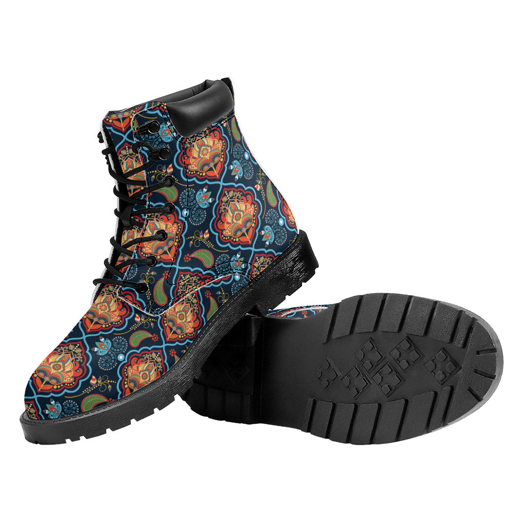 Indian Floral Paisley Pattern Print Work Boots