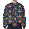 Indian Floral Paisley Pattern Print Zip Sleeve Bomber Jacket