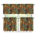 Indian Floral Patchwork Pattern Print 3 Piece Kitchen Curtains