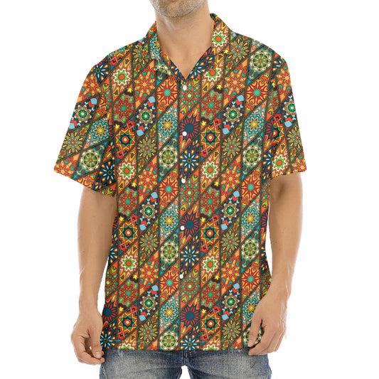 Indian Floral Patchwork Pattern Print Aloha Shirt