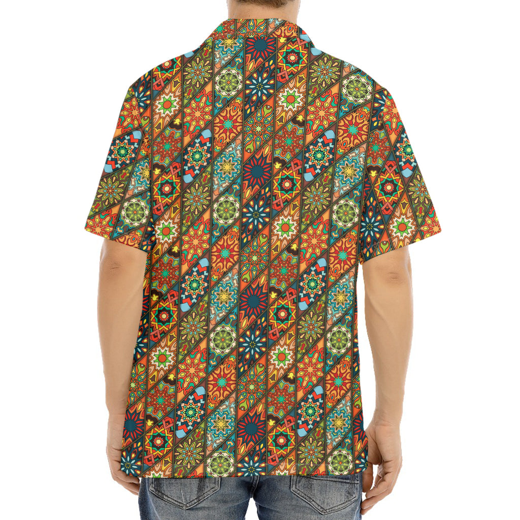 Indian Floral Patchwork Pattern Print Aloha Shirt