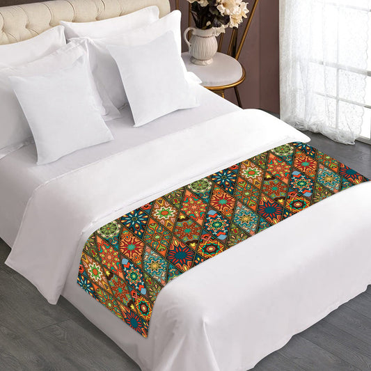 Indian Floral Patchwork Pattern Print Bed Runner