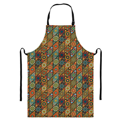 Indian Floral Patchwork Pattern Print Bib Apron With Pocket