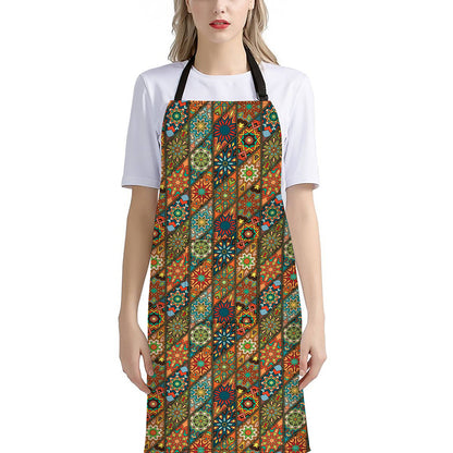 Indian Floral Patchwork Pattern Print Bib Apron With Pocket