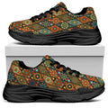 Indian Floral Patchwork Pattern Print Black Chunky Shoes