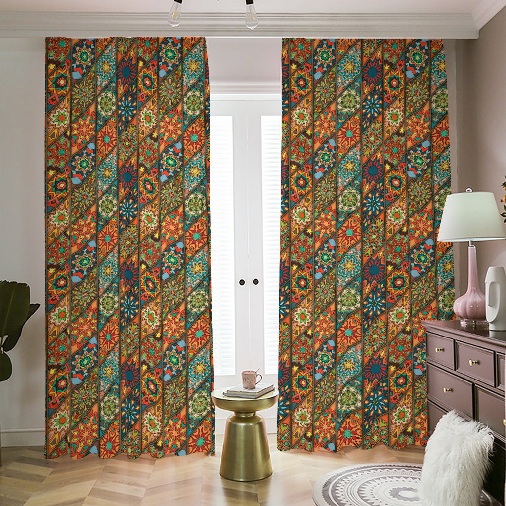 Indian Floral Patchwork Pattern Print Blackout Pencil Pleat Curtains