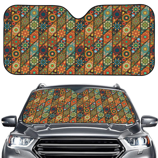 Indian Floral Patchwork Pattern Print Car Windshield Sun Shade