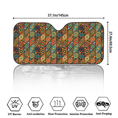 Indian Floral Patchwork Pattern Print Car Windshield Sun Shade