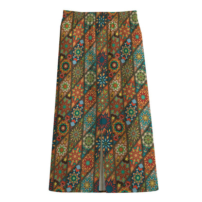 Indian Floral Patchwork Pattern Print Cotton Front Slit Maxi Skirt
