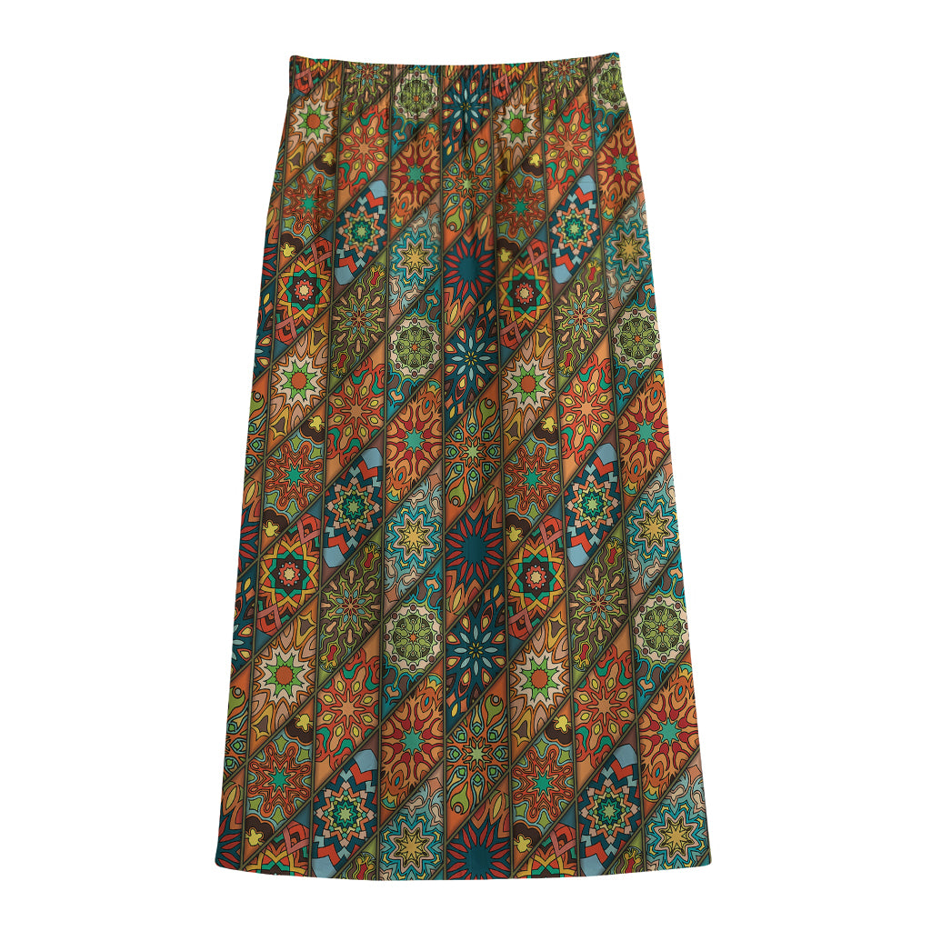 Indian Floral Patchwork Pattern Print Cotton Front Slit Maxi Skirt