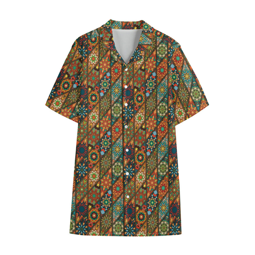 Indian Floral Patchwork Pattern Print Cotton Hawaiian Shirt