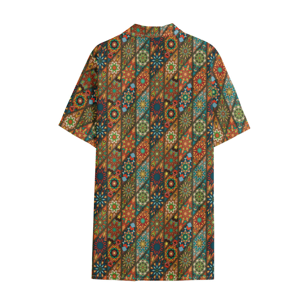 Indian Floral Patchwork Pattern Print Cotton Hawaiian Shirt
