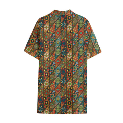 Indian Floral Patchwork Pattern Print Cotton Hawaiian Shirt