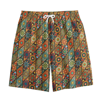 Indian Floral Patchwork Pattern Print Cotton Shorts