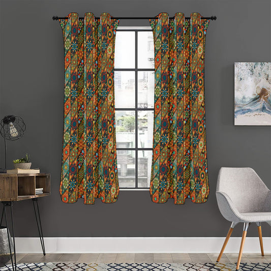 Indian Floral Patchwork Pattern Print Curtain