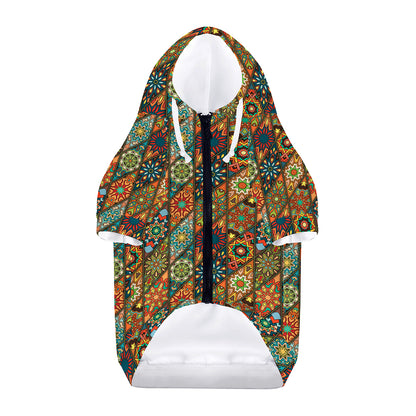 Indian Floral Patchwork Pattern Print Dog Zip Up Hoodie