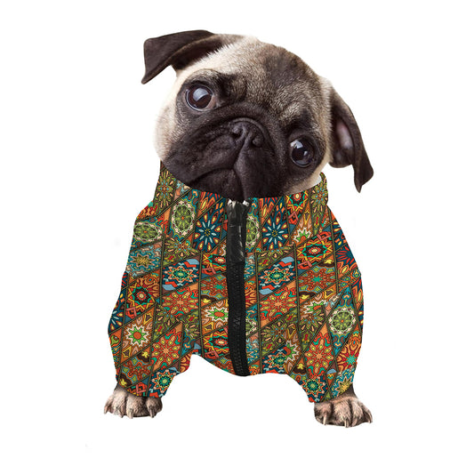 Indian Floral Patchwork Pattern Print Dog Zip Up Jacket
