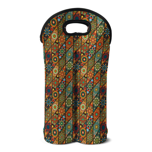 Indian Floral Patchwork Pattern Print Double Neoprene Wine Tote